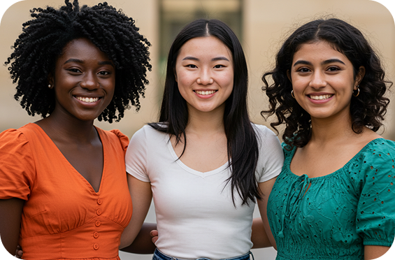 Three diverse women smiling